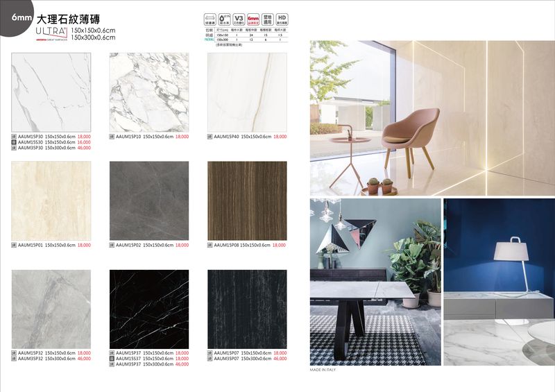 亞力6mm薄板石英磚-崗石系列AAUP11S02(霧面)