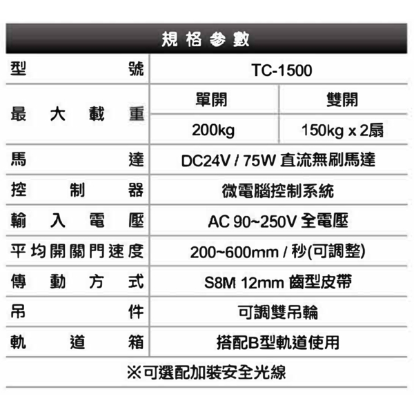 ASTER TC-1500 重型平移式自動門機/電動門 Automatic Sliding Door-美德亞有限公司