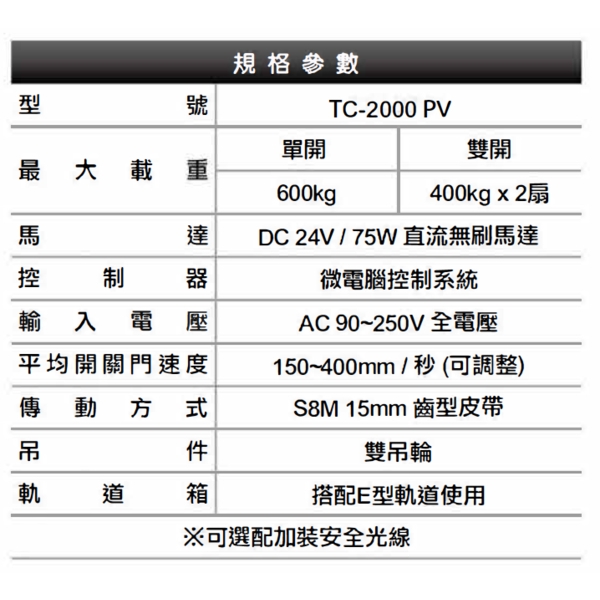 ASTER TC-2000 PV 超重型平移式自動門機/電動門 Automatic Sliding Door-美德亞有限公司