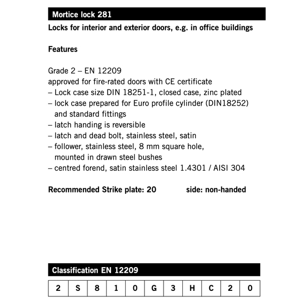 DORMAKABA 281 加寬型水平鎖 Wide Stile Sash Lock-美德亞有限公司