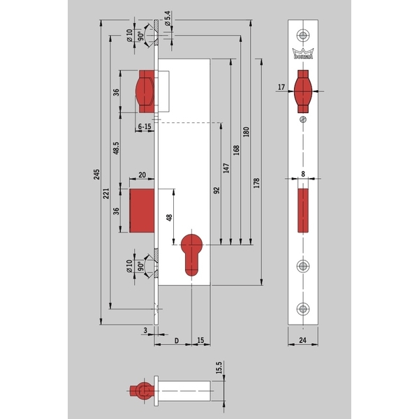 DORMAKABA 985 滾珠型水平鎖 Narrow Swing Door Lock-美德亞有限公司