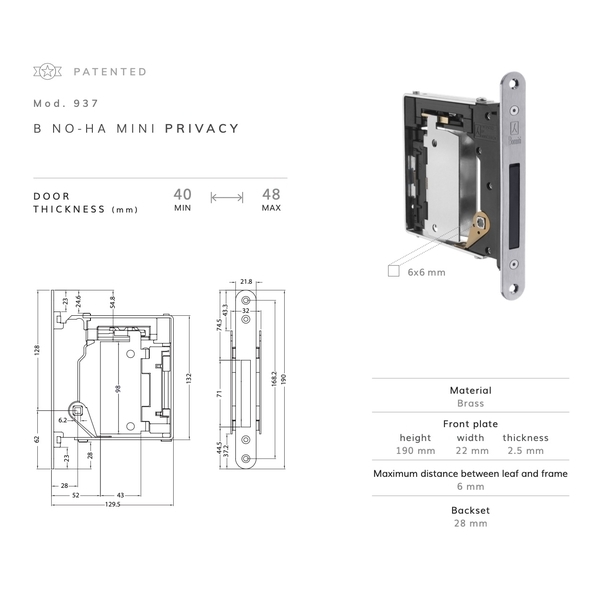 Bonaiti 937 隱藏型門鎖 Rebated Door Lock-美德亞有限公司