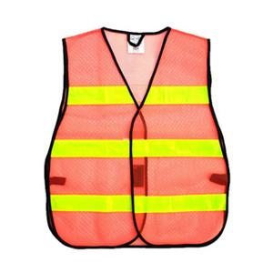 環保背心(馬夾式)-網布螢光橙／反光條黃(三橫) , 晶順工業有限公司