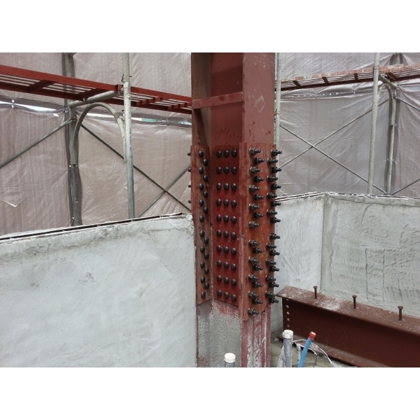 增建柱接續 滿焊剛接合後加勁版高張力扭斷螺絲