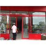 烤漆紅鋁製雙開自動門-施工後 - 豪品自動門工程有限公司