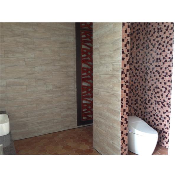 玻璃馬賽克GR0402(牆), 木紋磚K15601(牆), 六角磚E681(地),高詠建材有限公司