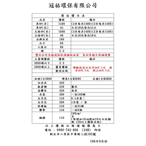 冠祐環保運送價目表 , 冠祐環保有限公司