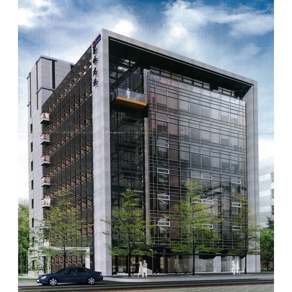 旭能科技廠房大樓新建工程外觀：玻璃帷幕、鋁格柵 、鋁包板、 造型金屬板