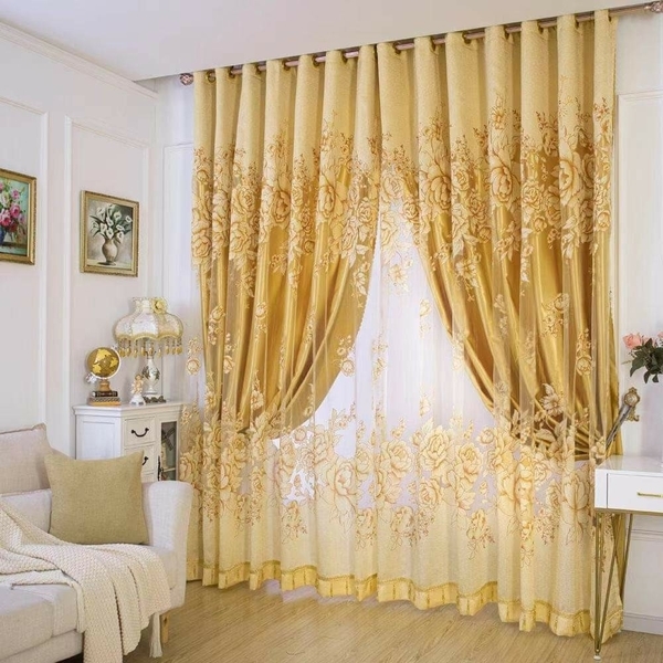 歐式窗簾蛇行簾一布一紗