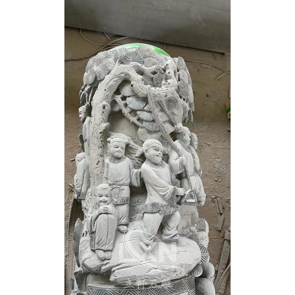 宗教建築雕刻石雕百子興旺柱-立軒貿易有限公司/立軒石雕