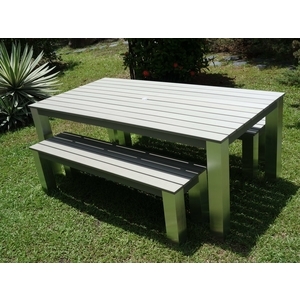 34-1 PT-200 200cm塑木長方桌椅組,老貝壳股份有限公司