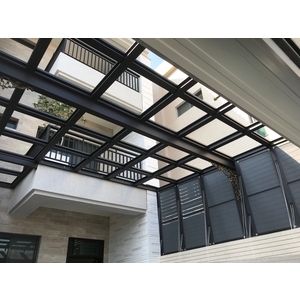 鋁格柵，H鋼安全玻璃採光罩