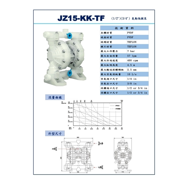 氣動隔膜泵浦JZ15-KK-TF-奇侑實業有限公司